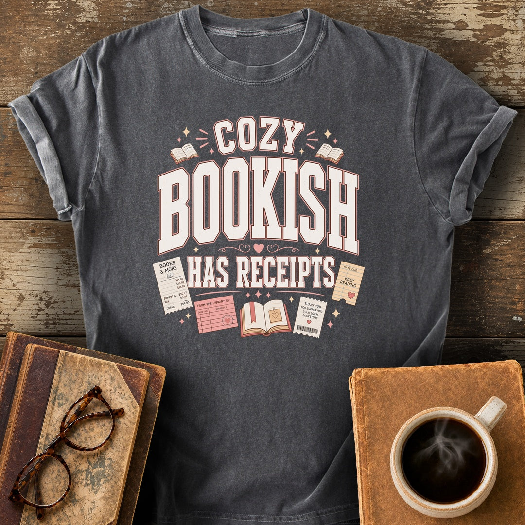 Cozy Bookish Has Receipts Tee - pepper shirt mockup